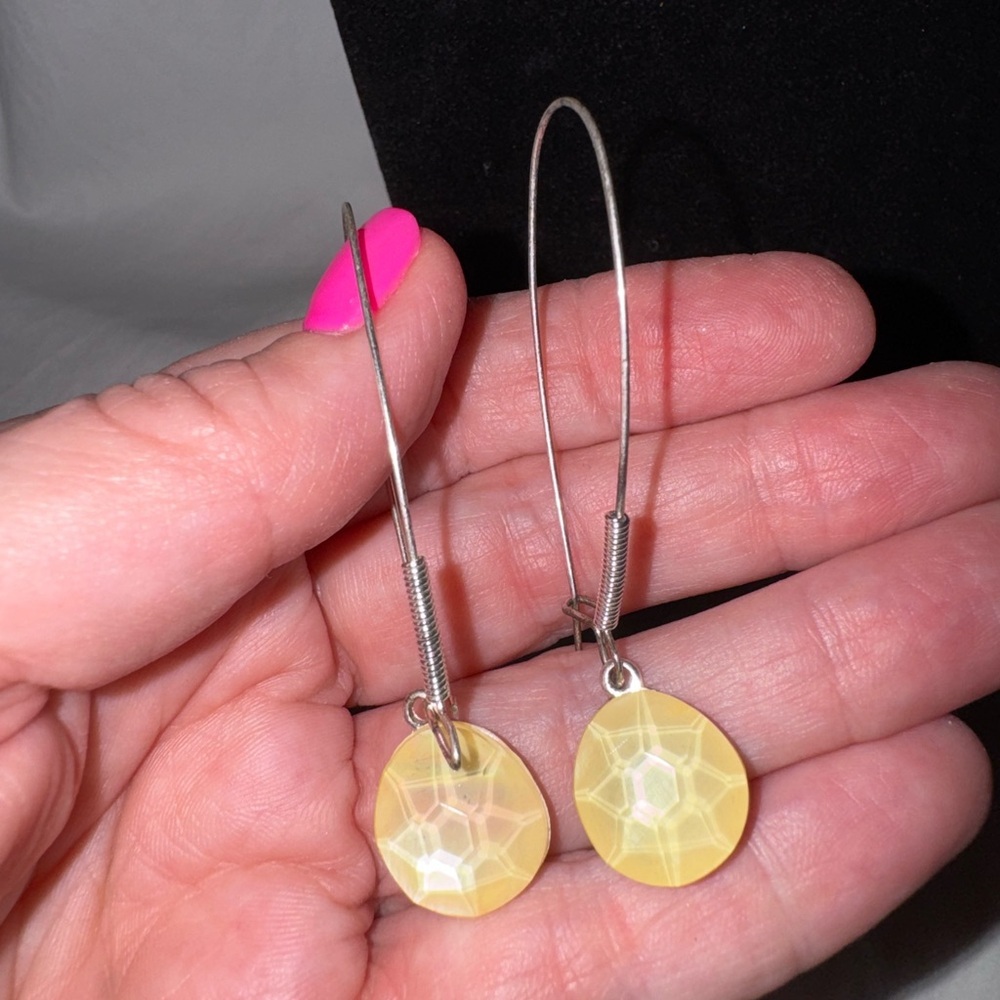 Silver & Yellow Dangle Earrings – Elegant Lightweight Fashion Jewelry